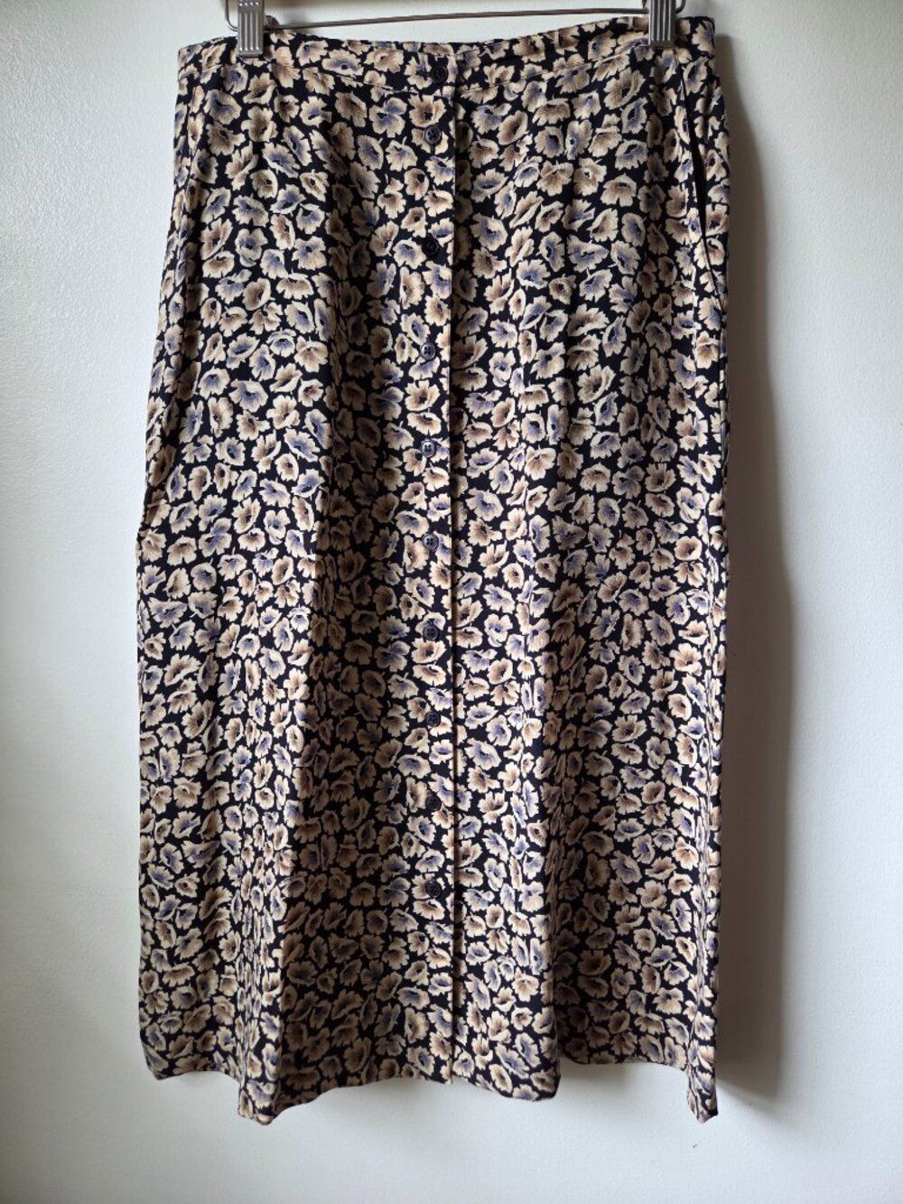VINTAGE RENA ROWAN DARK ACADEMIA FLORAL PRINT BUTTONED MIDI SKIRT SZ 10 / M